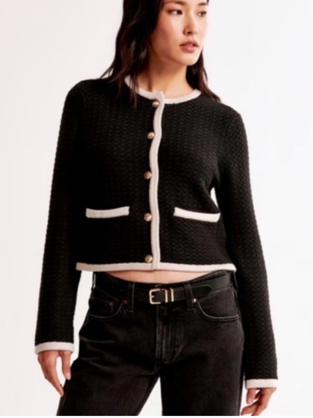 Abercrombie Textural Crew Sweater Jacket Black L